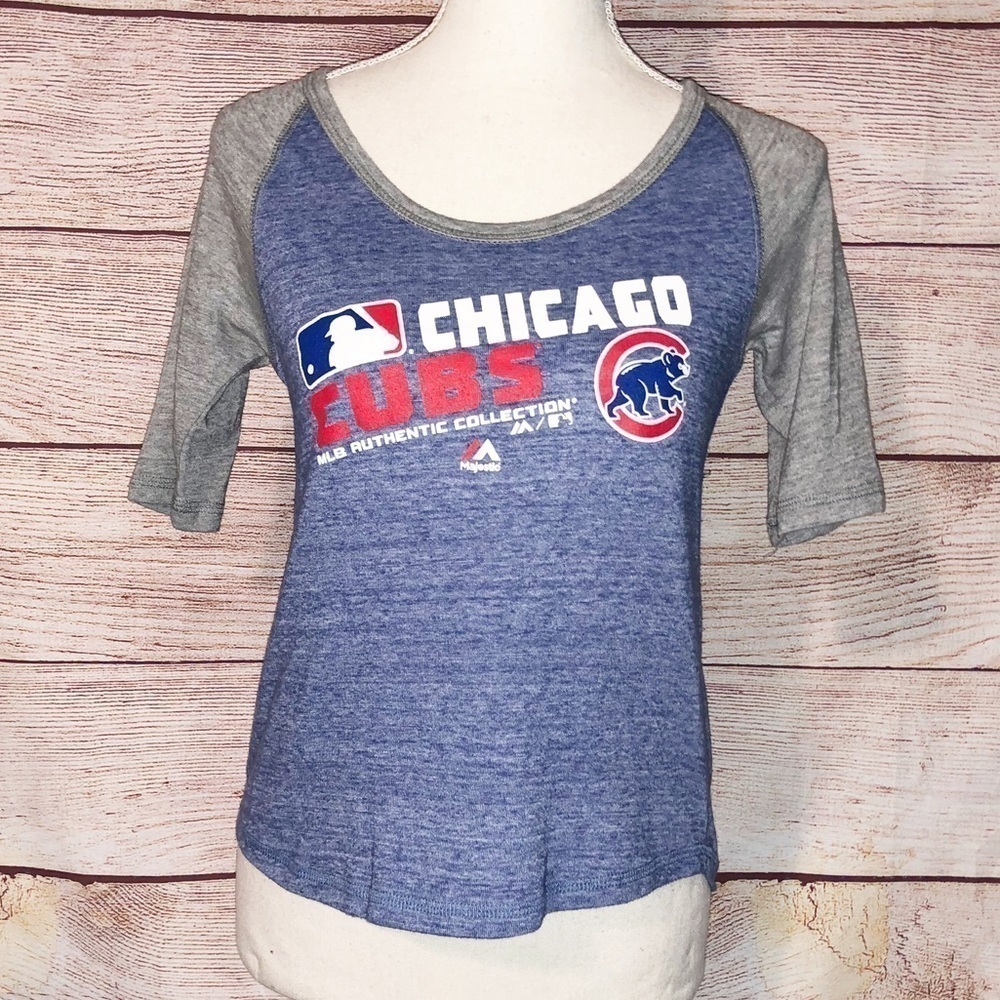 Majestic Chicago Cubs Blue & Gray Baseball Tee Size M